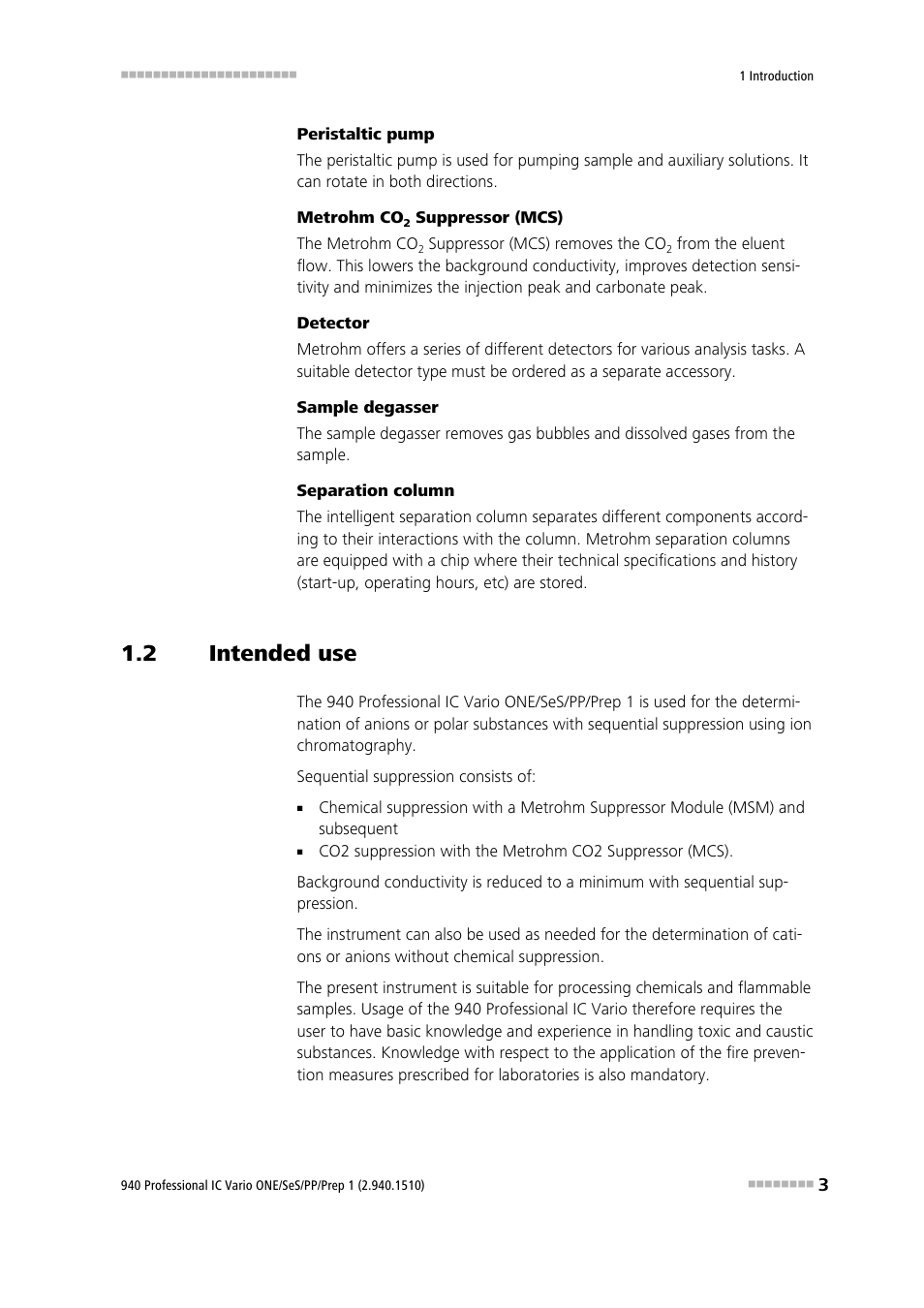 2 intended use, Intended use | Metrohm 940 Professional IC Vario ONE/SeS/PP/Prep 1 User Manual | Page 13 / 127