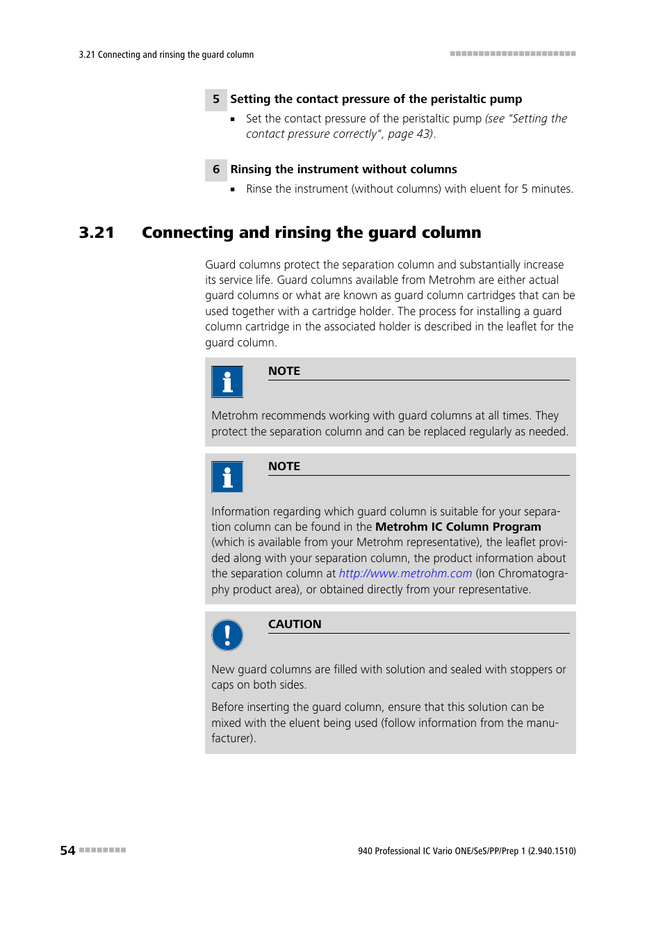 21 connecting and rinsing the guard column | Metrohm 940 Professional IC Vario ONE/SeS/PP/Prep 1 User Manual | Page 64 / 127