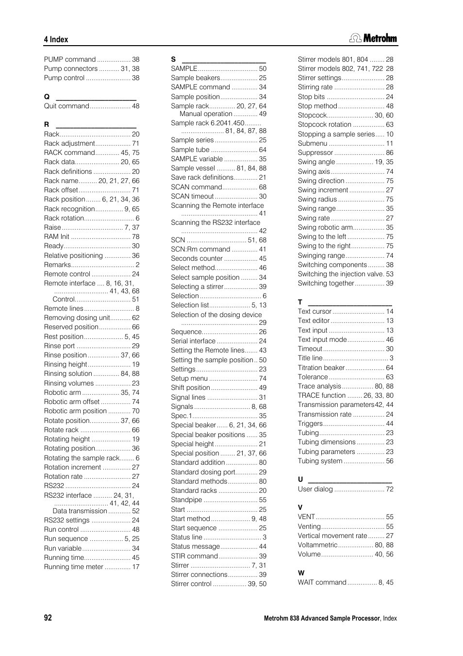 Metrohm 838 Advanced Sample Processor Manual User Manual | Page 100 / 101