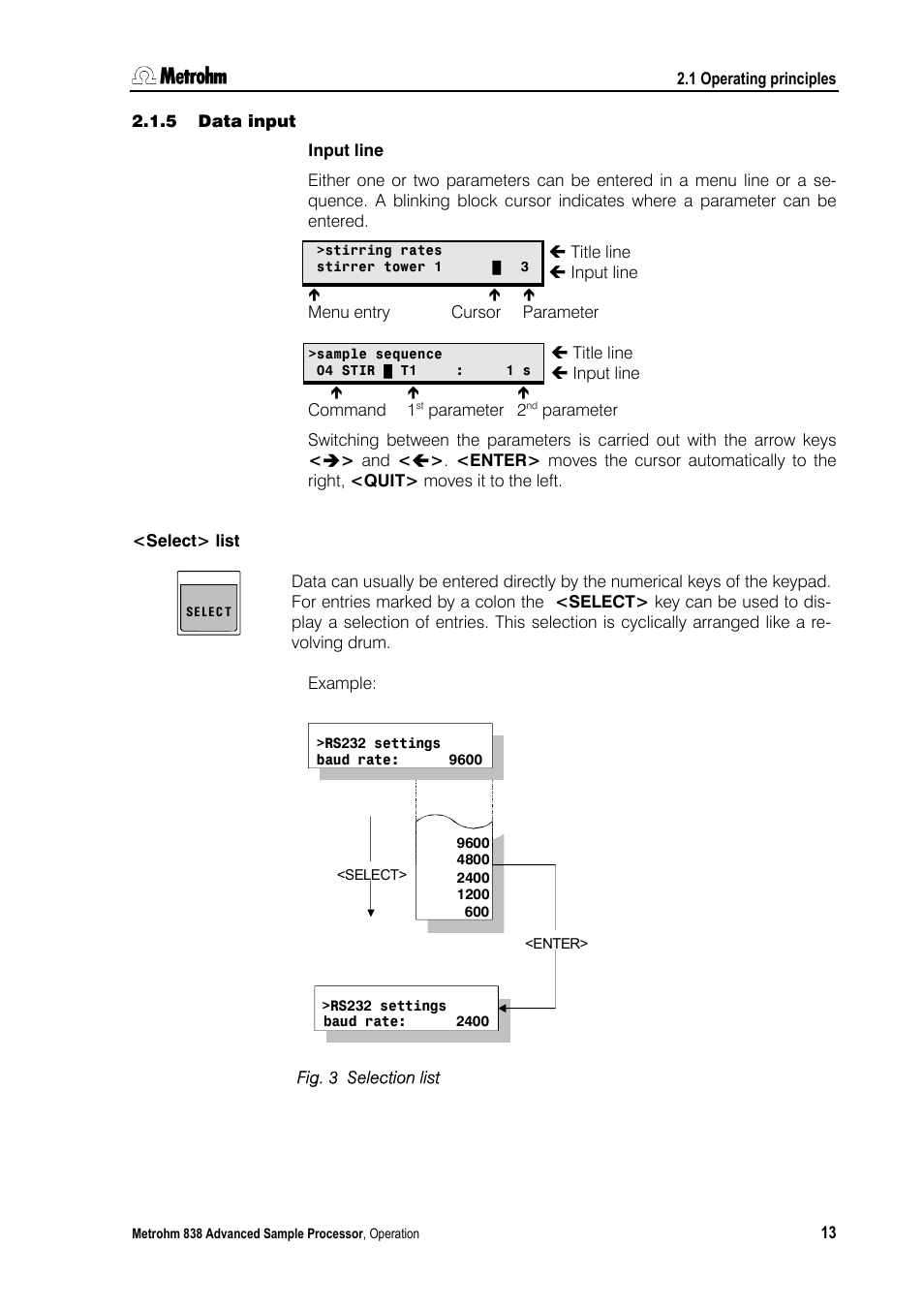5 data input, Data input, Fig. 3 | Selection list | Metrohm 838 Advanced Sample Processor Manual User Manual | Page 21 / 101