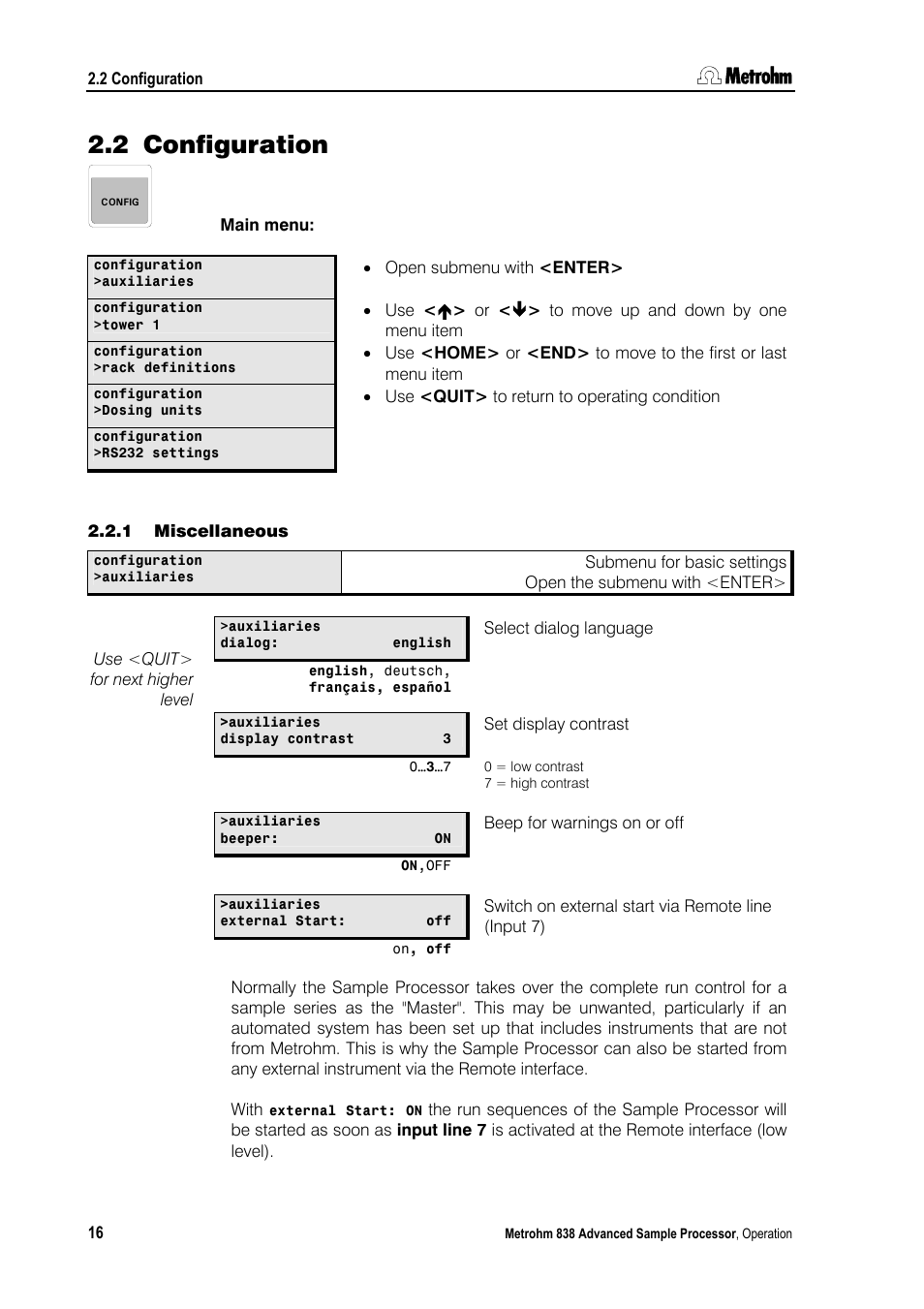 2 configuration, 1 miscellaneous, Configuration | Miscellaneous | Metrohm 838 Advanced Sample Processor Manual User Manual | Page 24 / 101