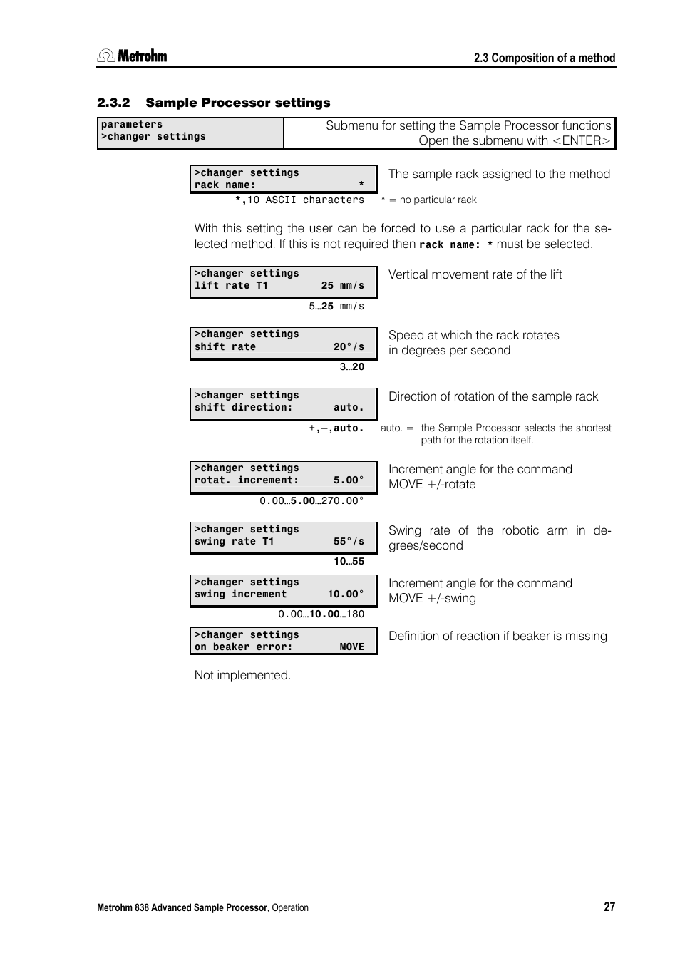 2 sample processor settings, Sample processor settings | Metrohm 838 Advanced Sample Processor Manual User Manual | Page 35 / 101