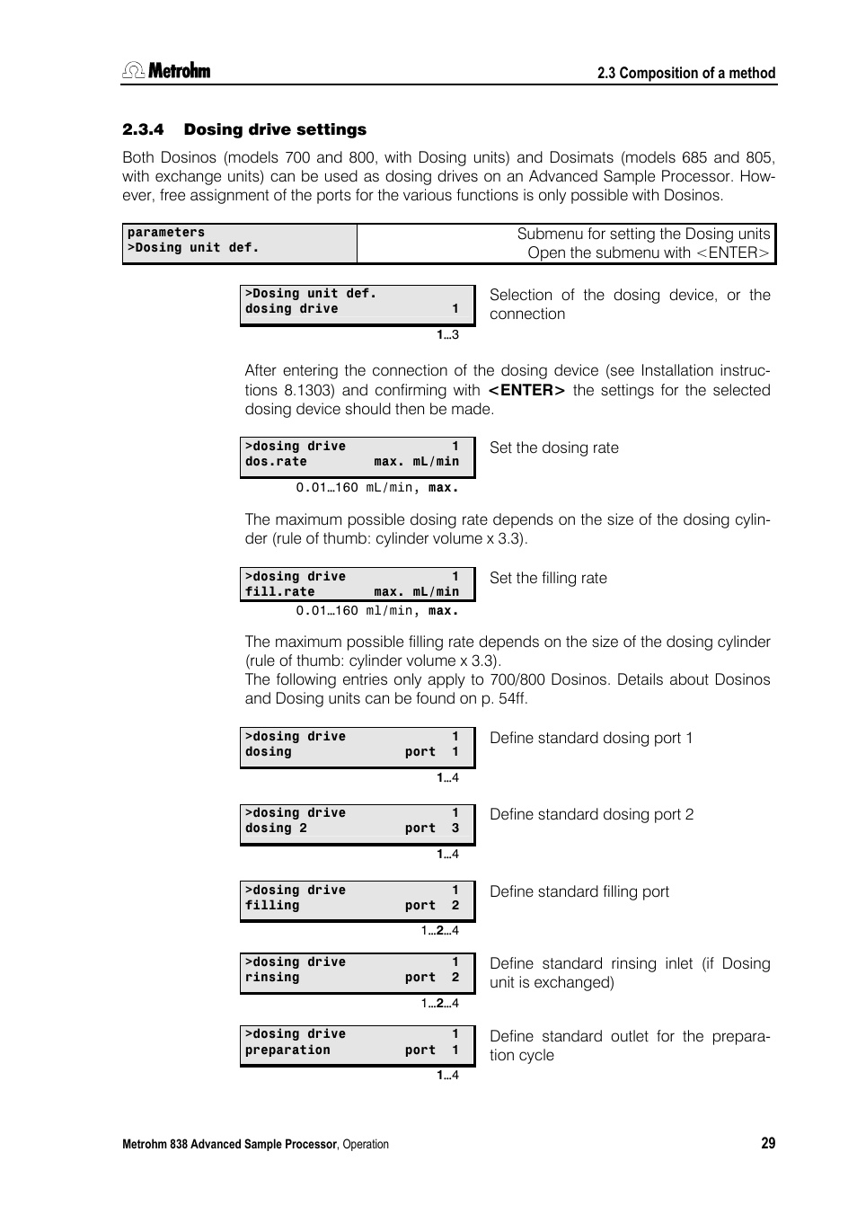 4 dosing drive settings, Dosing drive settings | Metrohm 838 Advanced Sample Processor Manual User Manual | Page 37 / 101