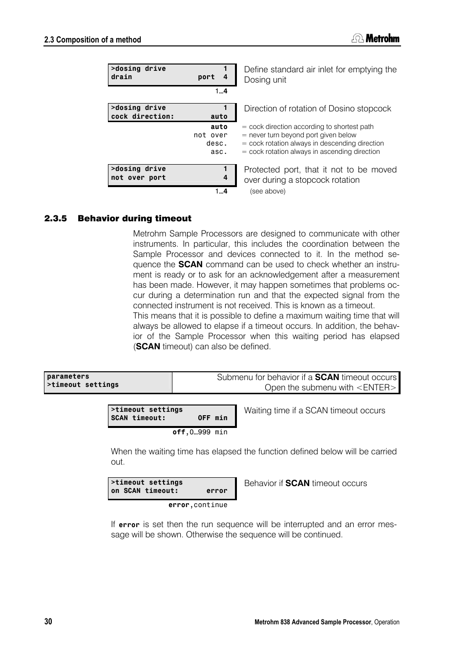 5 behavior during timeout, Behavior during timeout | Metrohm 838 Advanced Sample Processor Manual User Manual | Page 38 / 101