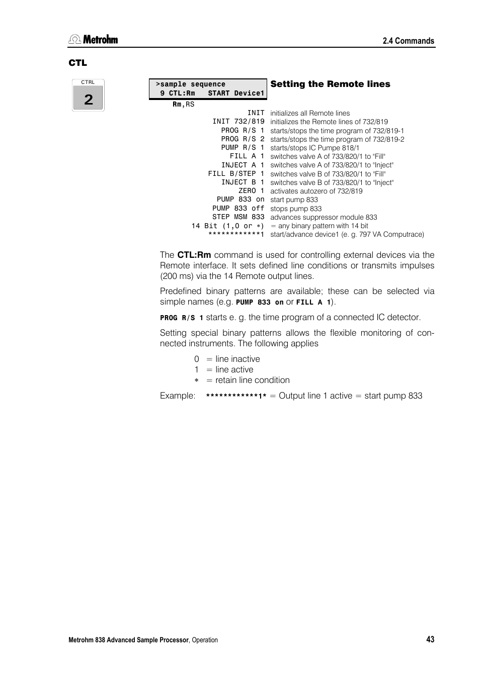 Setting the remote lines | Metrohm 838 Advanced Sample Processor Manual User Manual | Page 51 / 101
