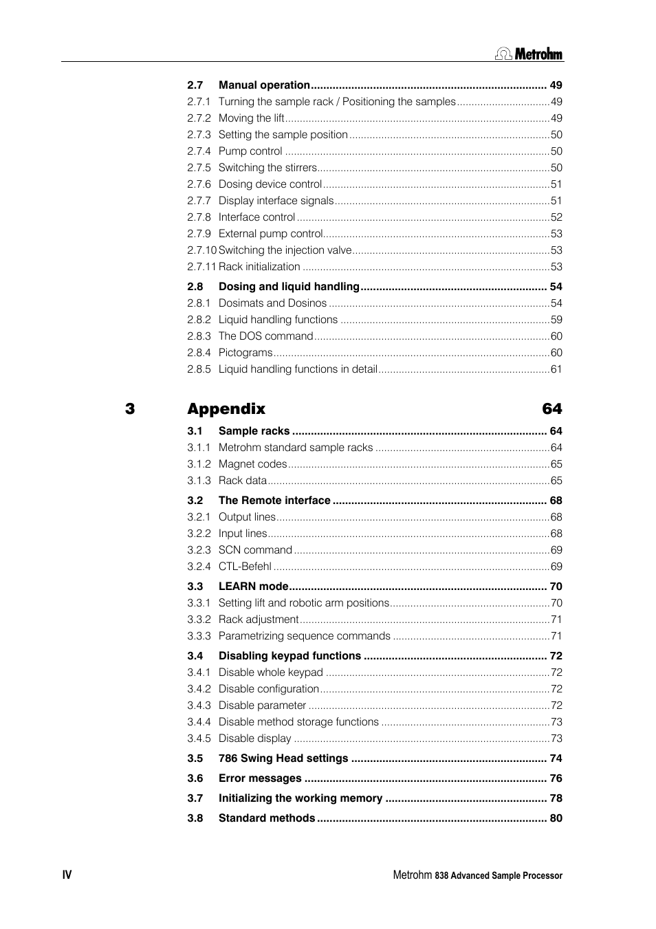 Appendix 64 | Metrohm 838 Advanced Sample Processor Manual User Manual | Page 6 / 101