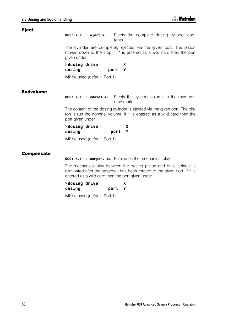 Eject, Endvolume, Compensate | Metrohm 838 Advanced Sample Processor Manual User Manual | Page 66 / 101