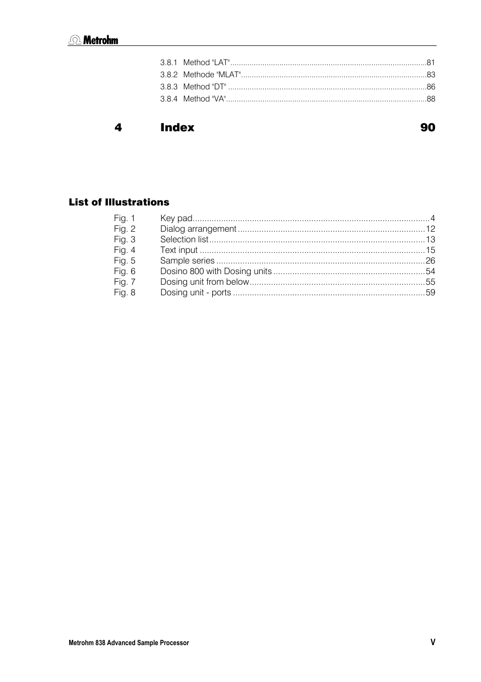 List of illustrations, Index 90 | Metrohm 838 Advanced Sample Processor Manual User Manual | Page 7 / 101