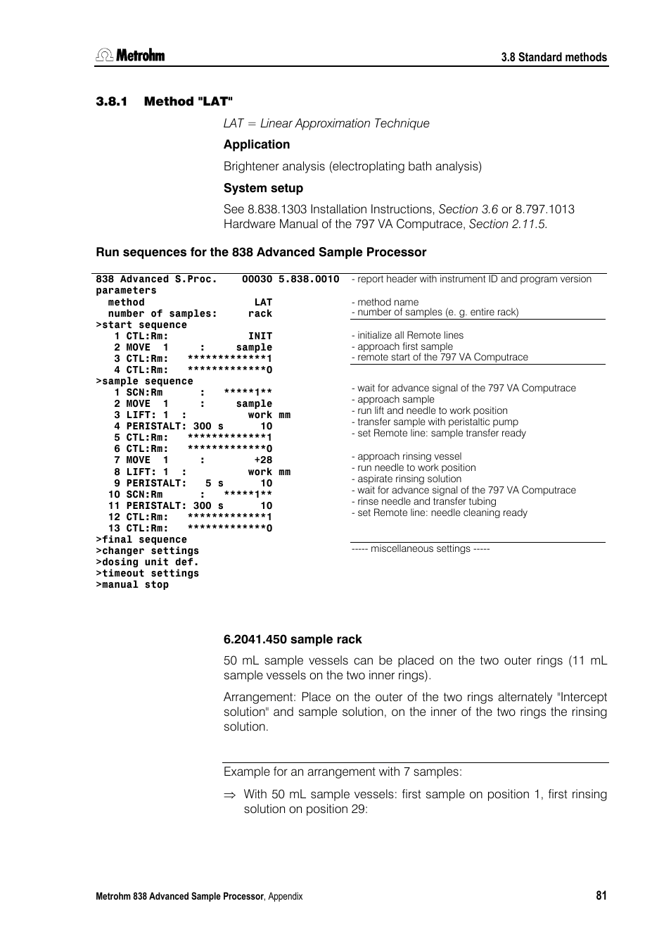 1 method "lat, Method "lat | Metrohm 838 Advanced Sample Processor Manual User Manual | Page 89 / 101