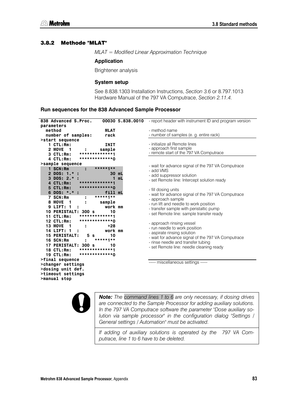 2 methode "mlat, Methode "mlat | Metrohm 838 Advanced Sample Processor Manual User Manual | Page 91 / 101