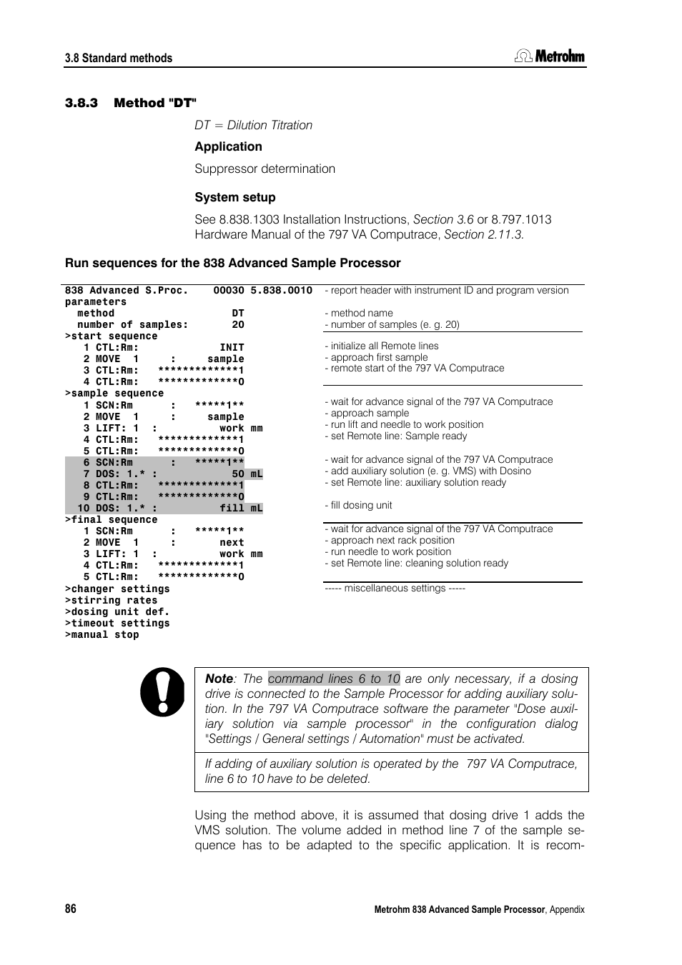 3 method "dt, Method "dt | Metrohm 838 Advanced Sample Processor Manual User Manual | Page 94 / 101