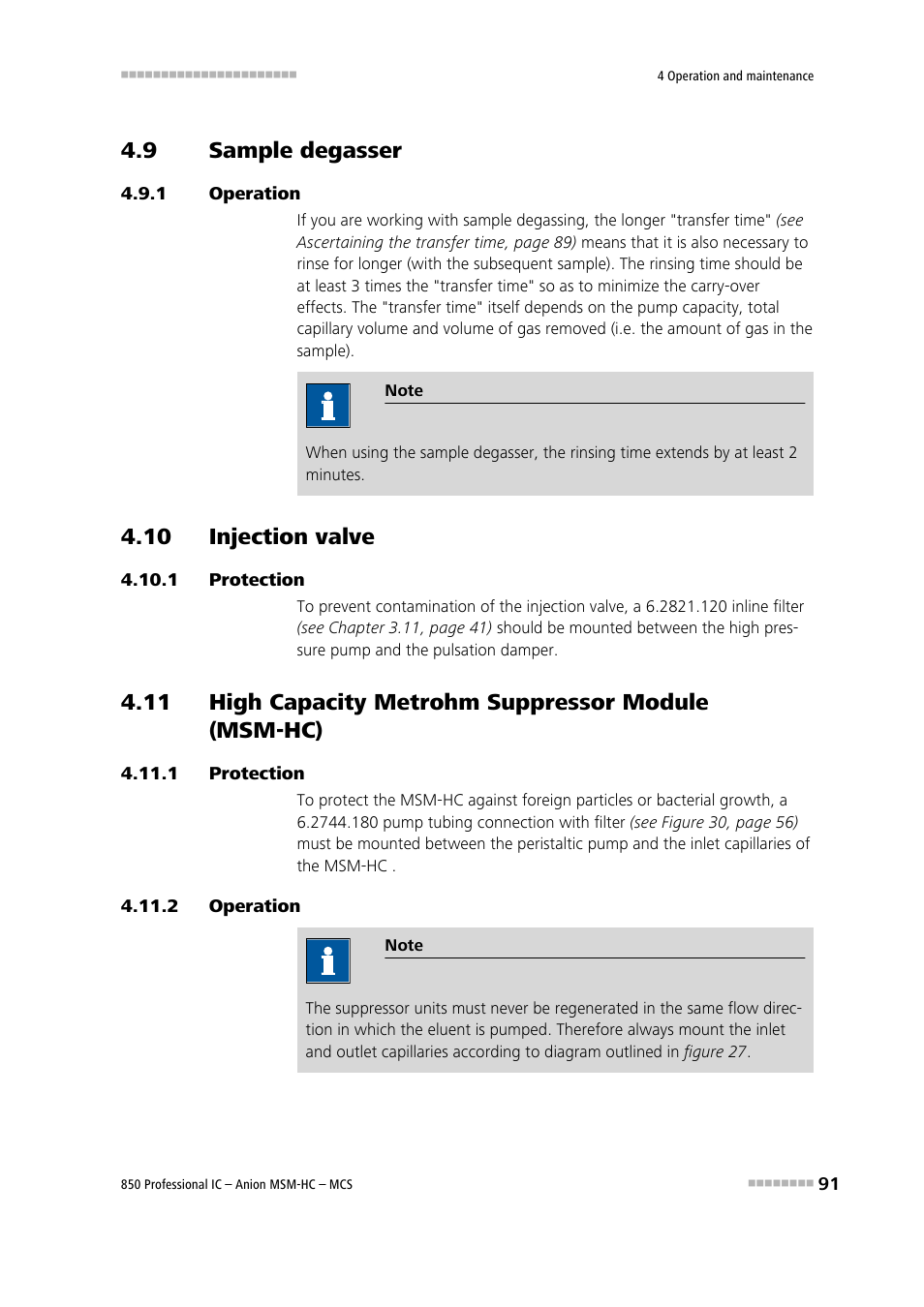 9 sample degasser, 1 operation, 10 injection valve | 1 protection, 2 operation, Sample degasser, Operation, Protection, 11 high capacity metrohm suppressor module, Msm-hc) | Metrohm 850 Professional IC Anion MSM-HC MCS User Manual | Page 101 / 147