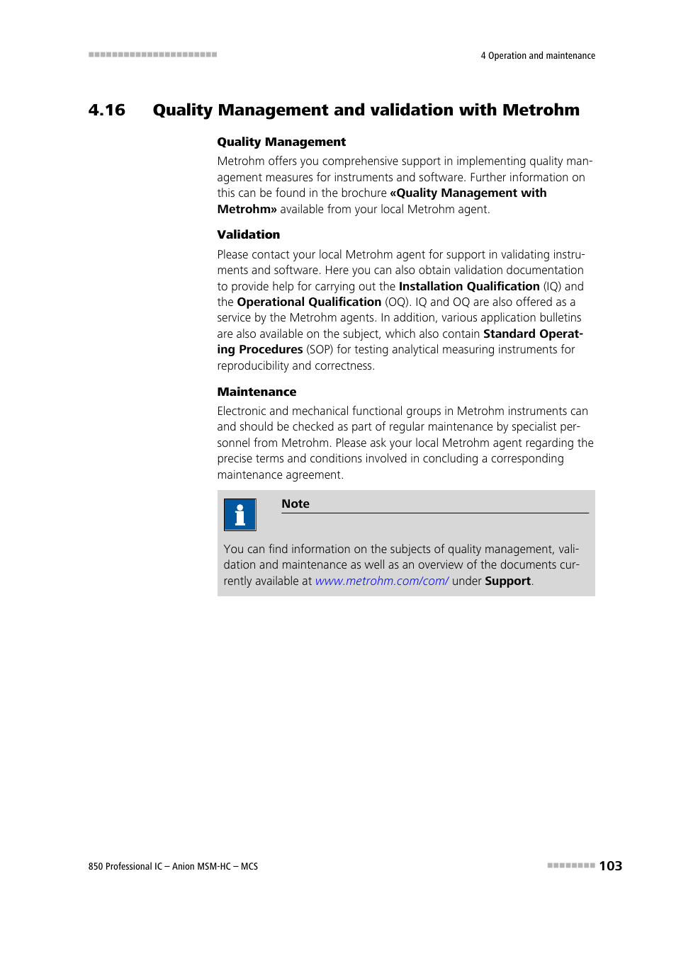 16 quality management and validation with metrohm | Metrohm 850 Professional IC Anion MSM-HC MCS User Manual | Page 113 / 147