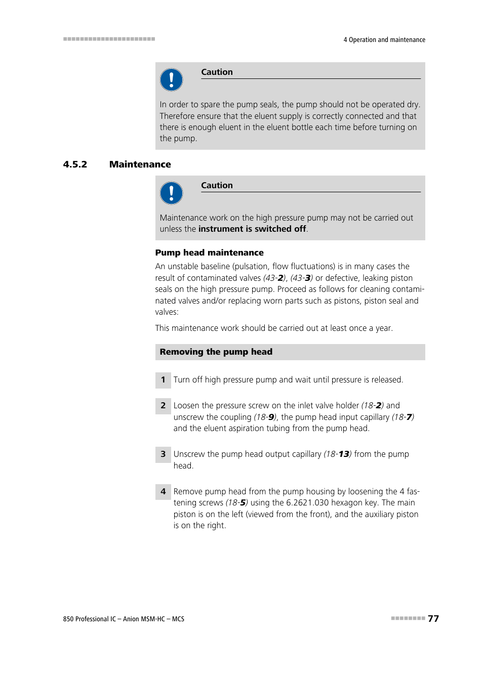 2 maintenance, Maintenance | Metrohm 850 Professional IC Anion MSM-HC MCS User Manual | Page 87 / 147