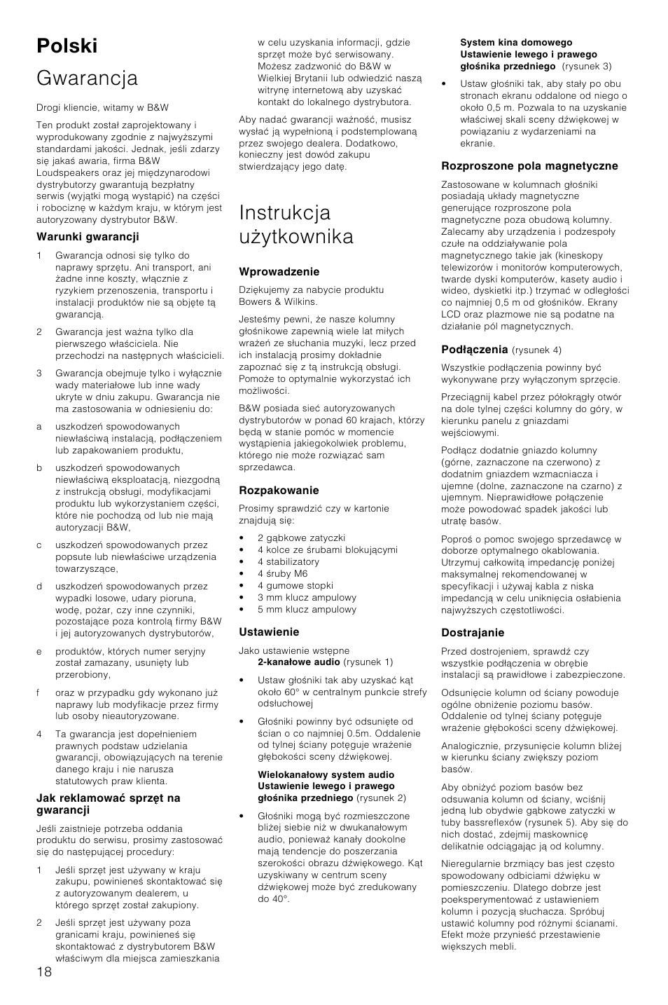 Polski gwarancja, Instrukcja uãytkownika | Bowers & Wilkins XT4 User Manual | Page 21 / 26
