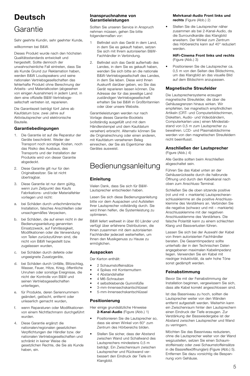 Deutsch garantie, Bedienungsanleitung | Bowers & Wilkins XT4 User Manual | Page 8 / 26