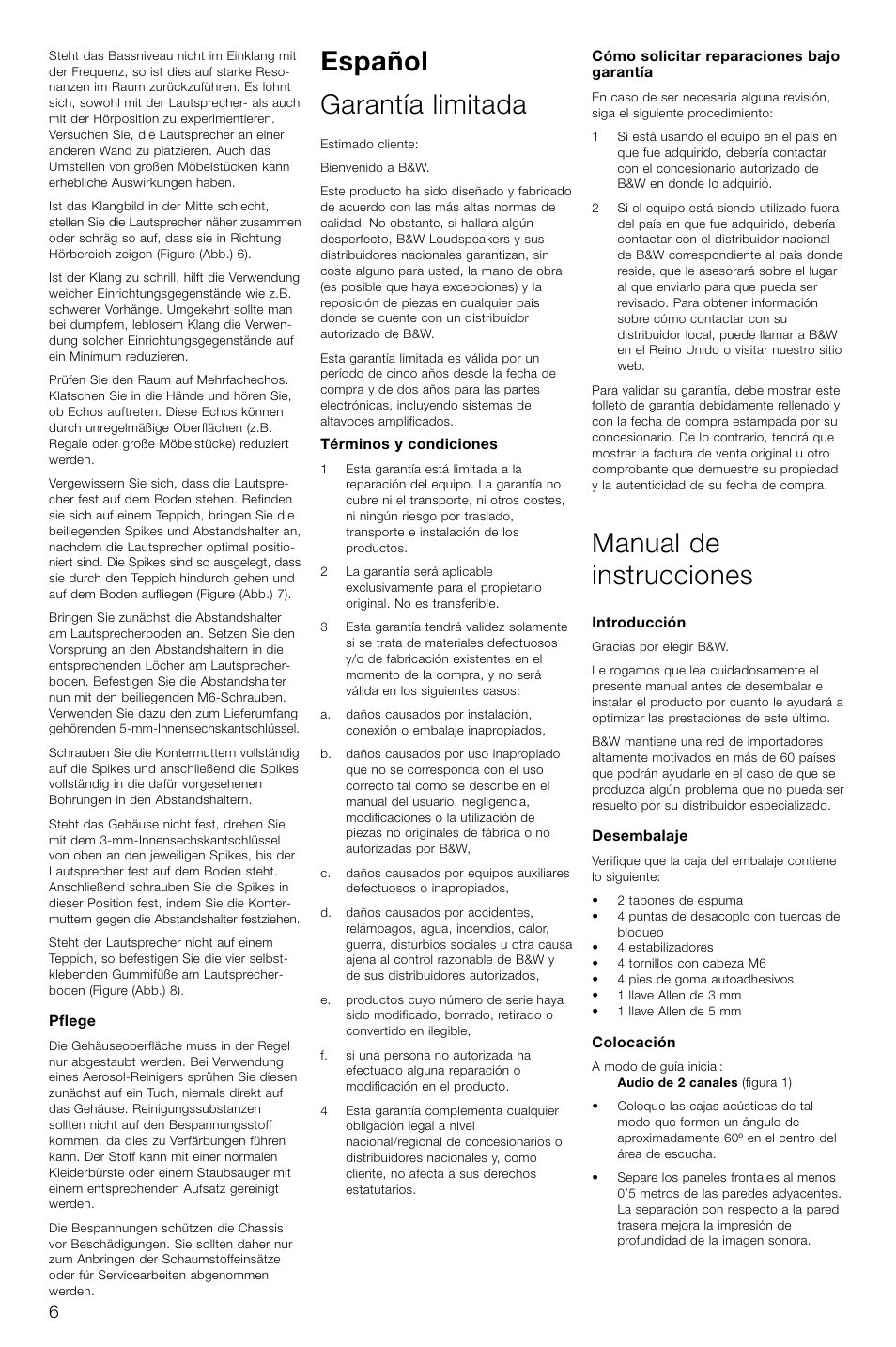 Español garantía limitada, Manual de instrucciones | Bowers & Wilkins XT4 User Manual | Page 9 / 26