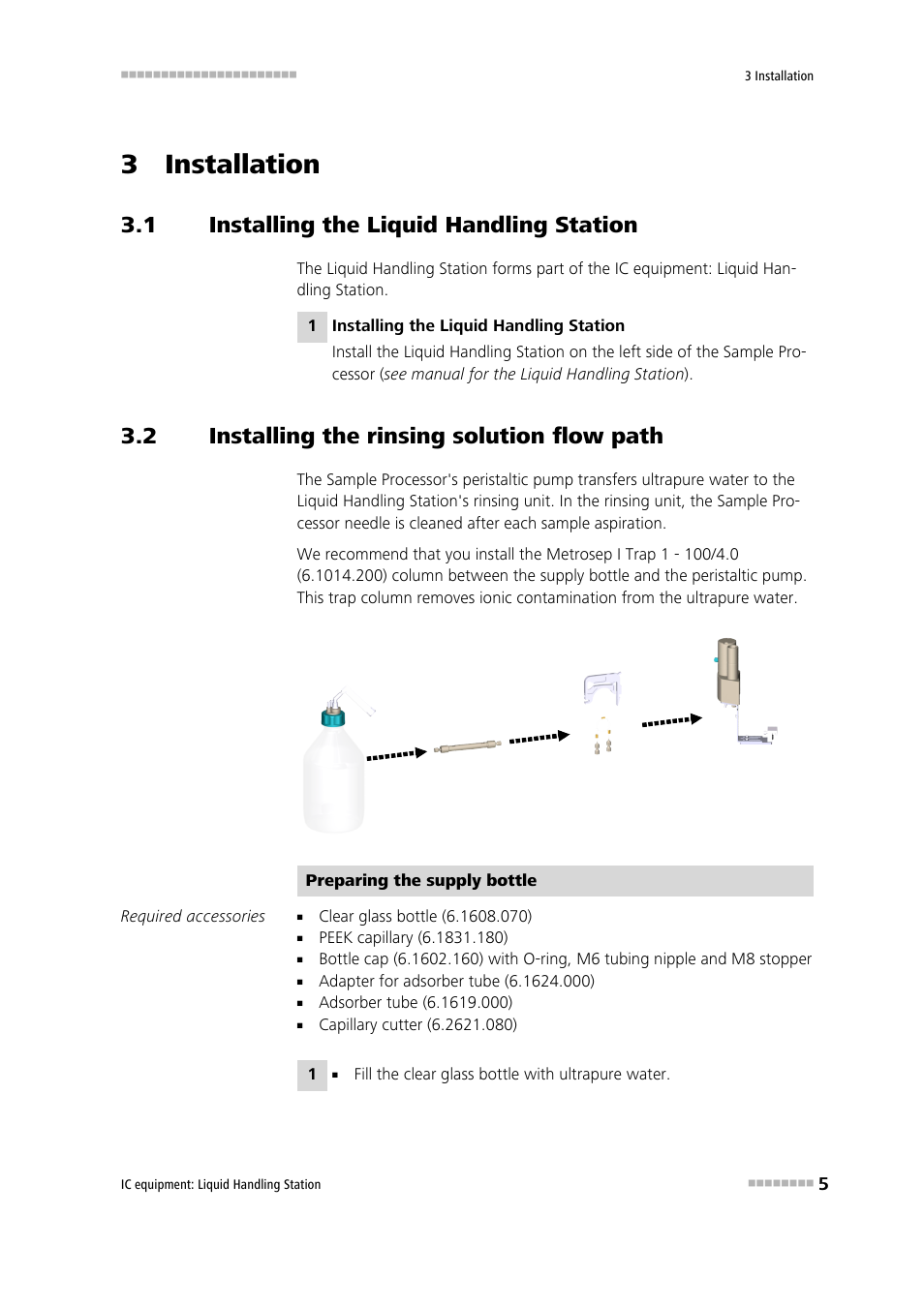 3 installation, 1 installing the liquid handling station, 2 installing the rinsing solution flow path | Installing the liquid handling station, Installing the rinsing solution flow path | Metrohm Liquid Handling Station User Manual | Page 11 / 21
