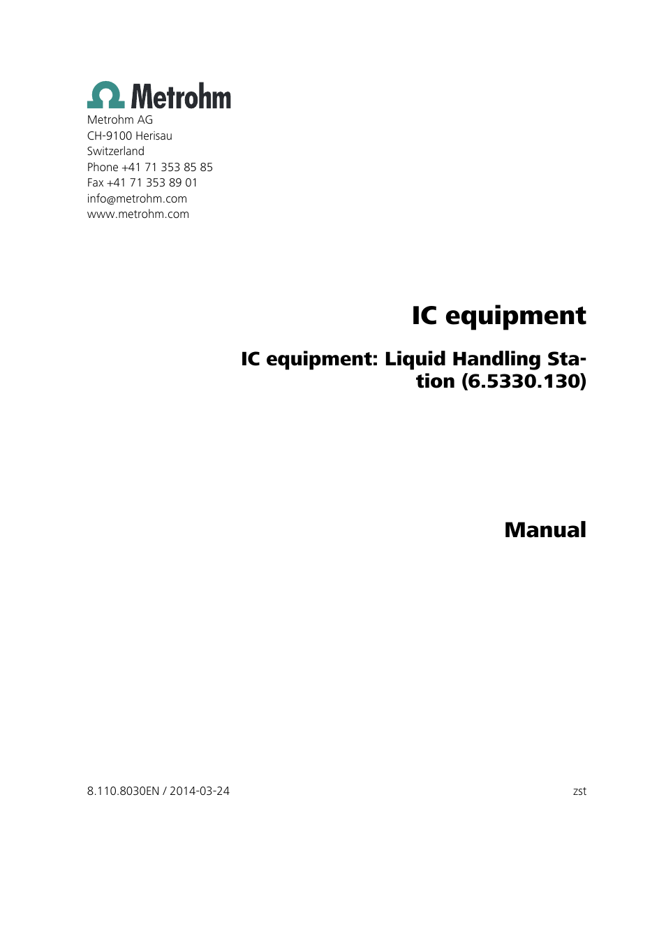 Ic equipment, Manual | Metrohm Liquid Handling Station User Manual | Page 3 / 21