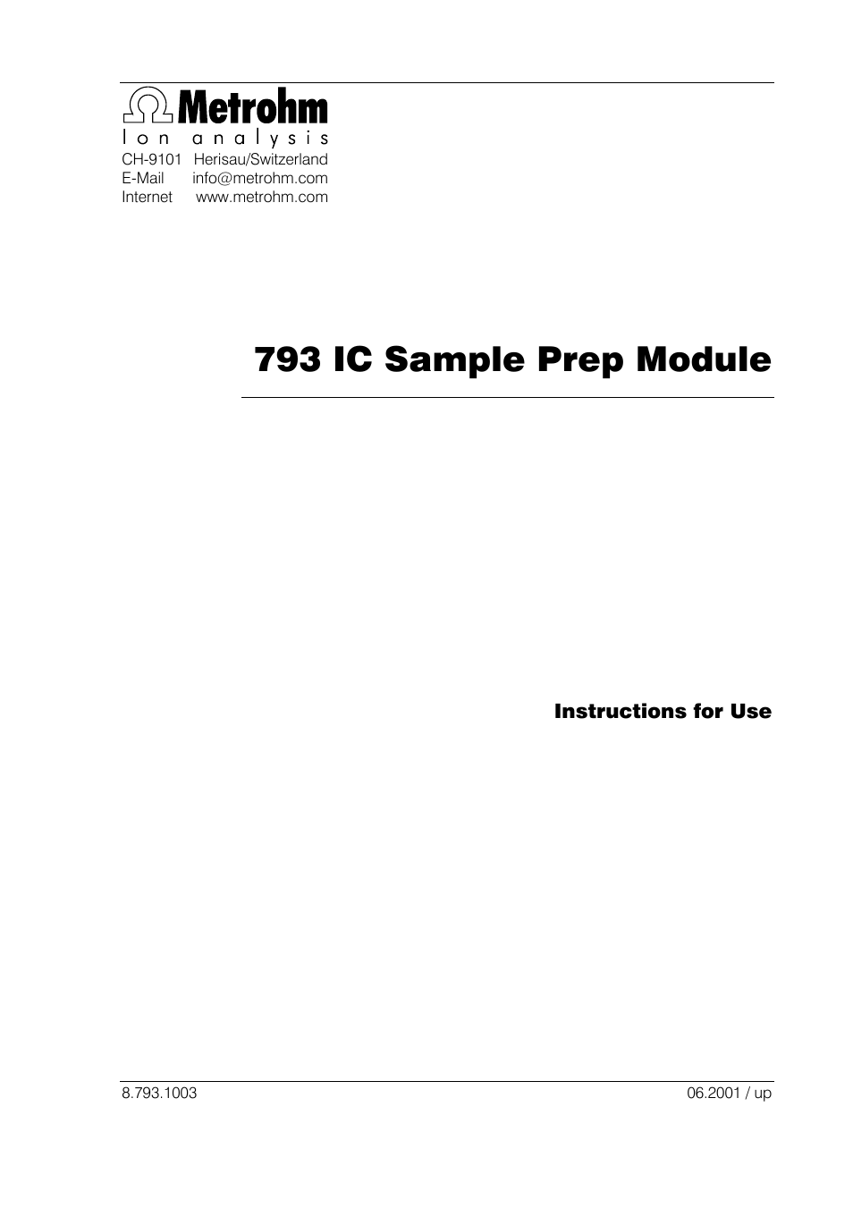 793 ic sample prep module, Instructions for use | Metrohm 793 IC Sample Preparation Module User Manual | Page 2 / 50