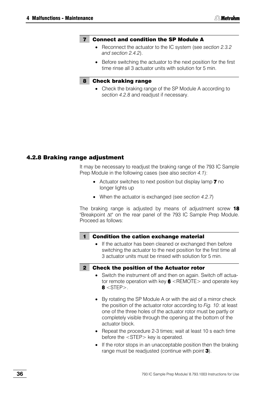 8 braking range adjustment | Metrohm 793 IC Sample Preparation Module User Manual | Page 40 / 50