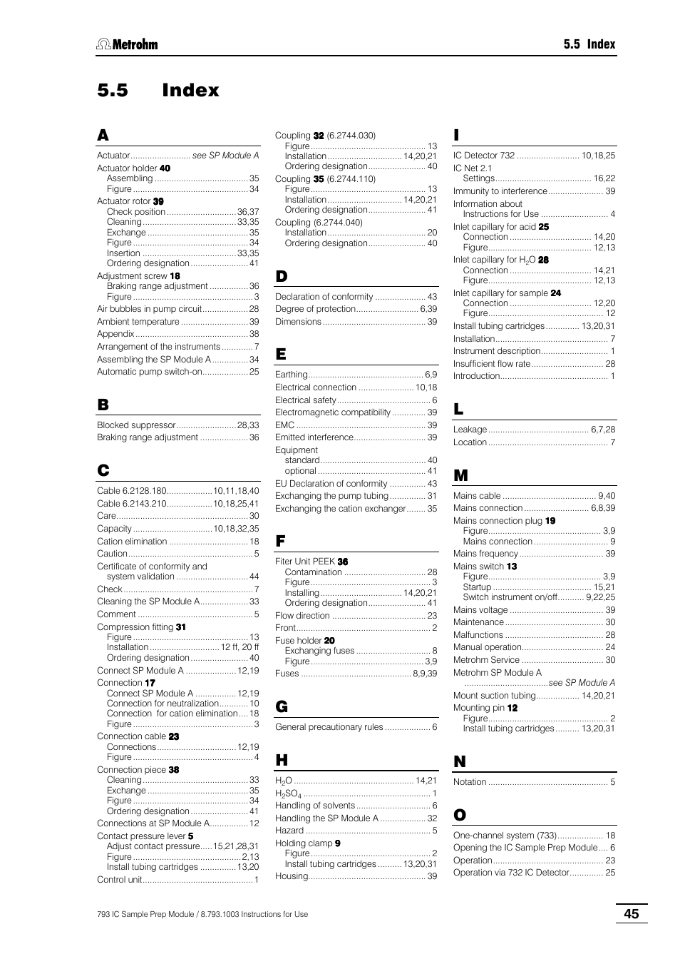 5 index | Metrohm 793 IC Sample Preparation Module User Manual | Page 49 / 50