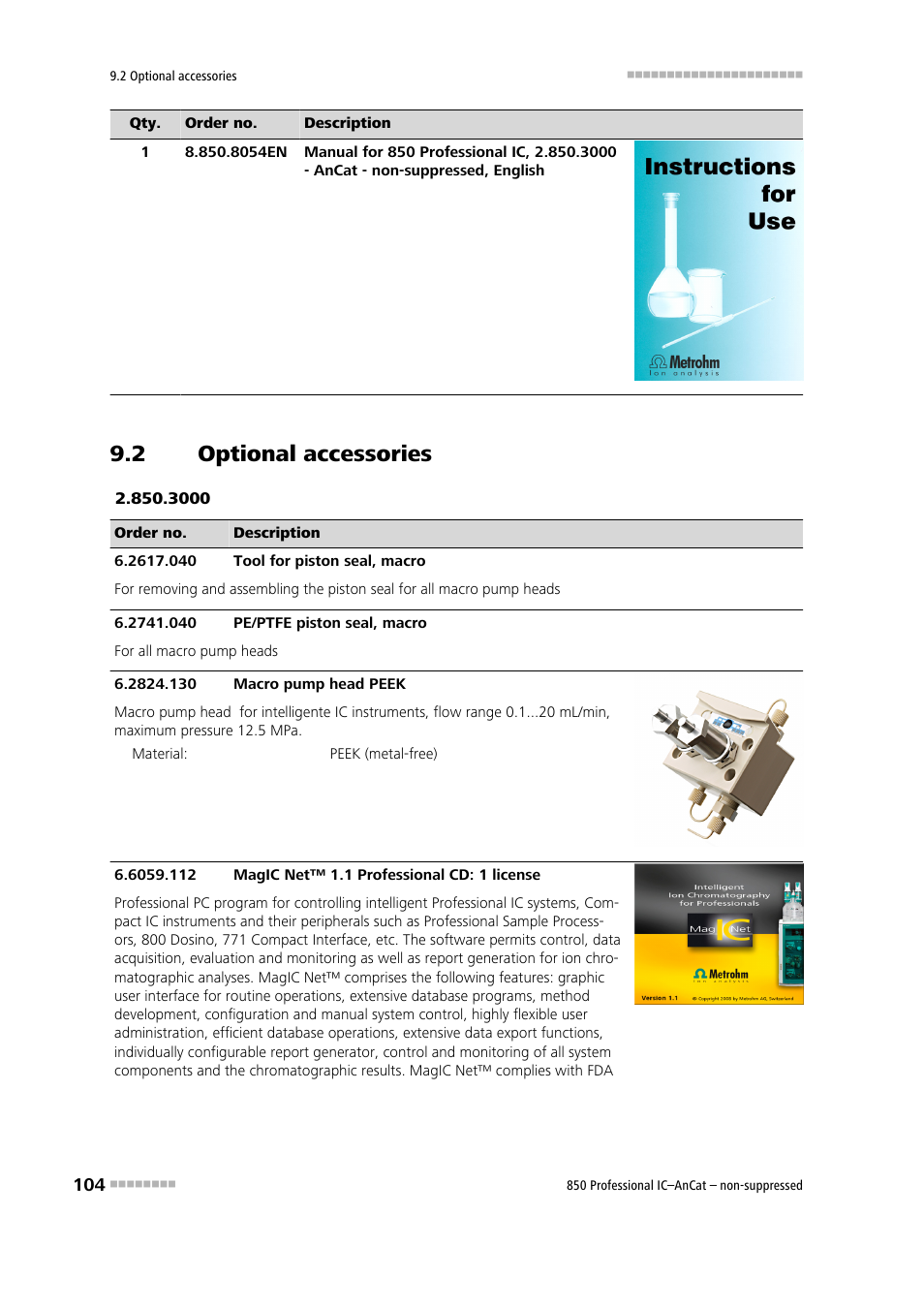 2 optional accessories, Optional accessories | Metrohm 850 Professional IC AnCat Nonsuppressed User Manual | Page 114 / 118