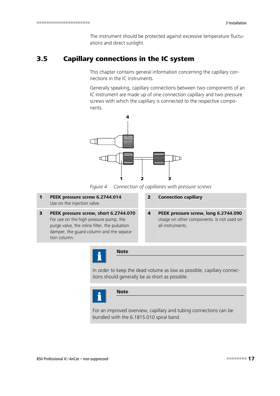 5 capillary connections in the ic system, Capillary connections in the ic system, Figure 4 | Connection of capillaries with pressure screws | Metrohm 850 Professional IC AnCat Nonsuppressed User Manual | Page 27 / 118