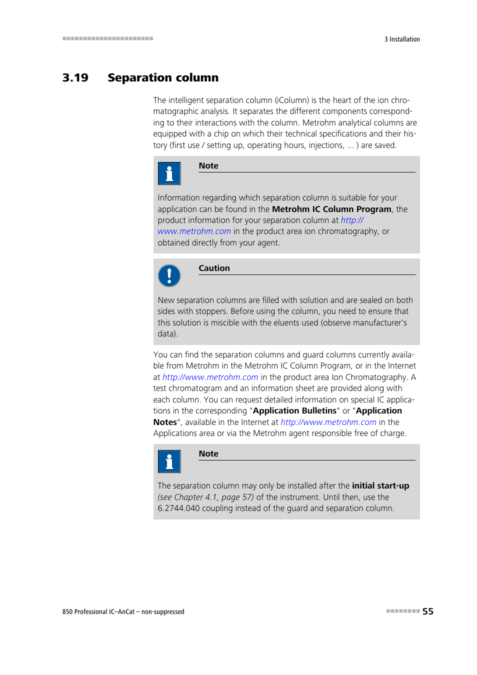 19 separation column | Metrohm 850 Professional IC AnCat Nonsuppressed User Manual | Page 65 / 118