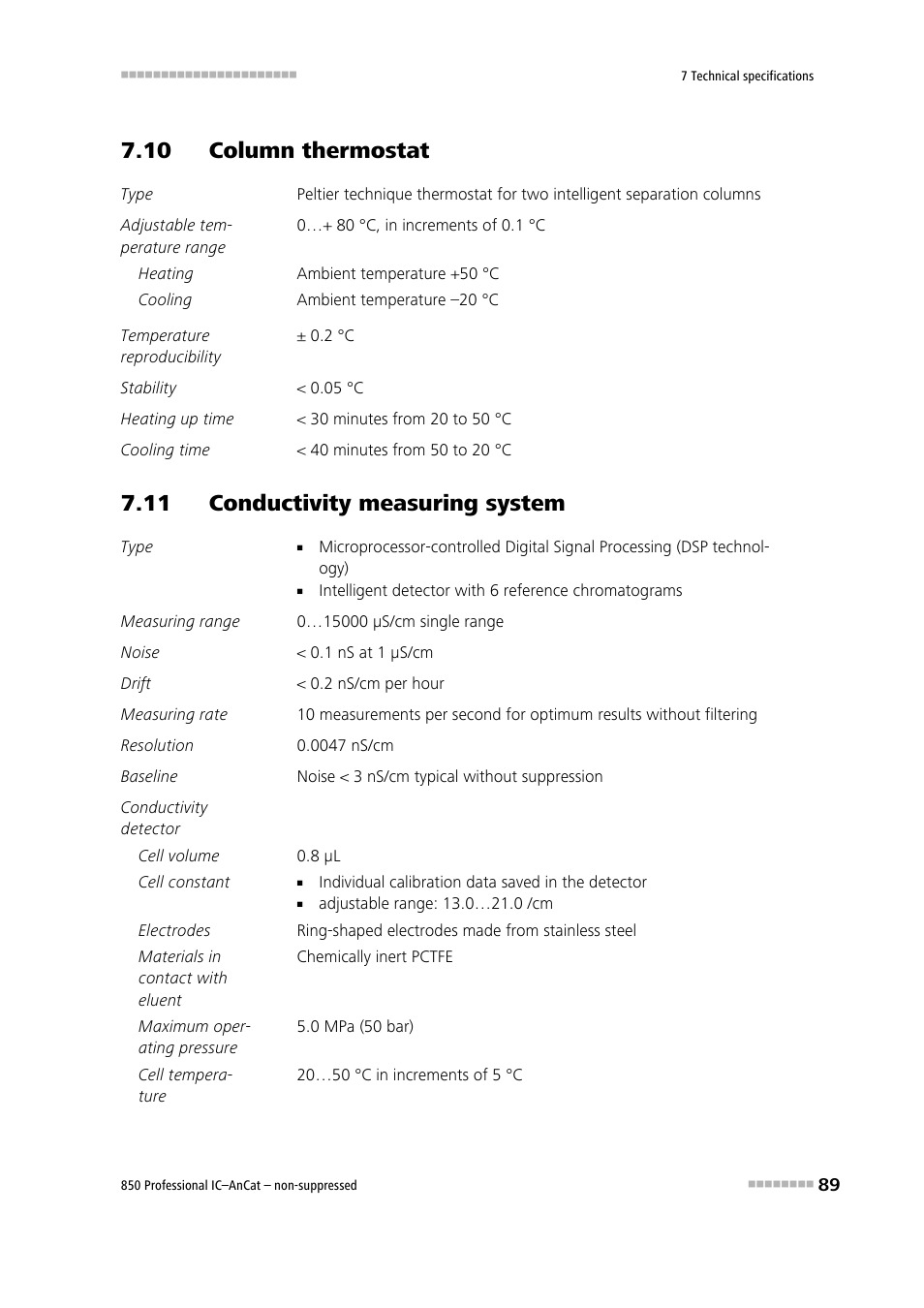 10 column thermostat, 11 conductivity measuring system | Metrohm 850 Professional IC AnCat Nonsuppressed User Manual | Page 99 / 118