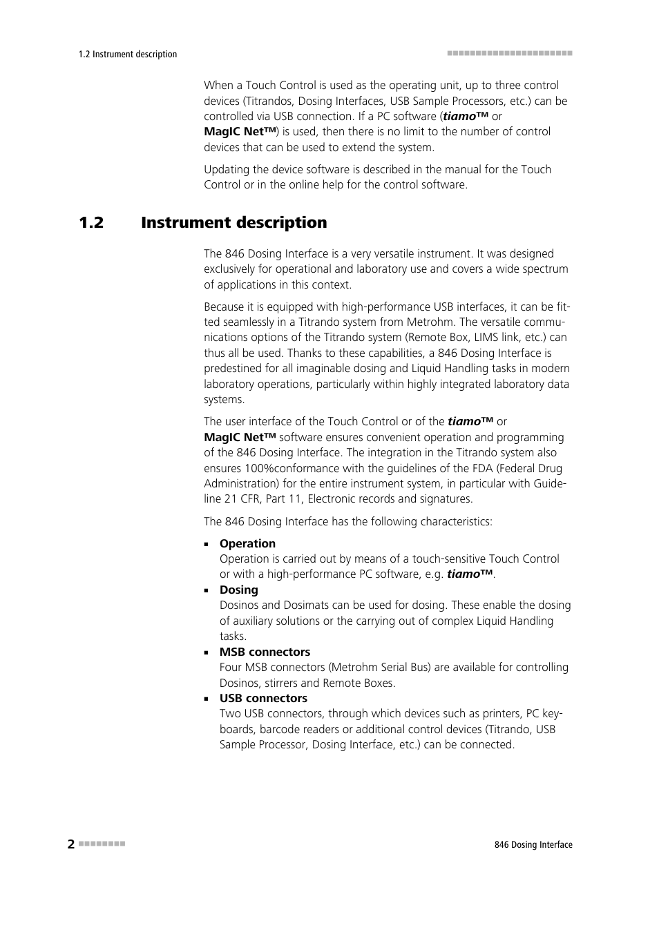 2 instrument description, Instrument description | Metrohm 807 Dosing Unit User Manual | Page 10 / 43
