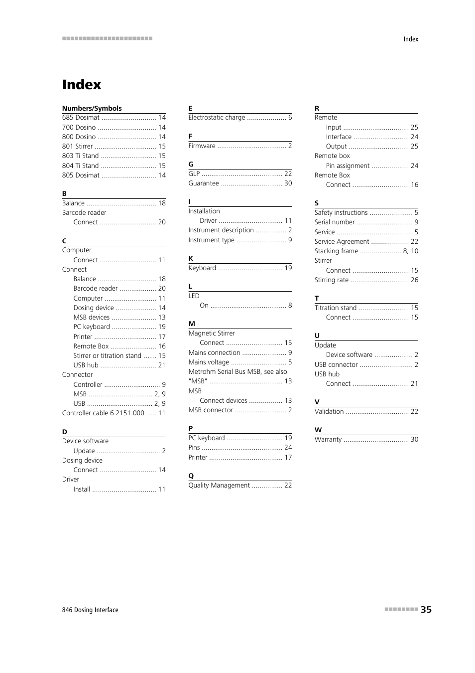 Index | Metrohm 807 Dosing Unit User Manual | Page 43 / 43