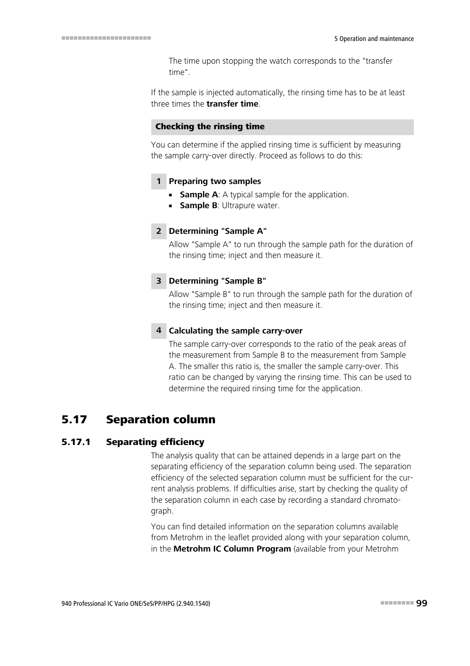 17 separation column, 1 separating efficiency, Separating efficiency | Metrohm 940 Professional IC Vario ONE/SeS/PP/HPG User Manual | Page 109 / 128