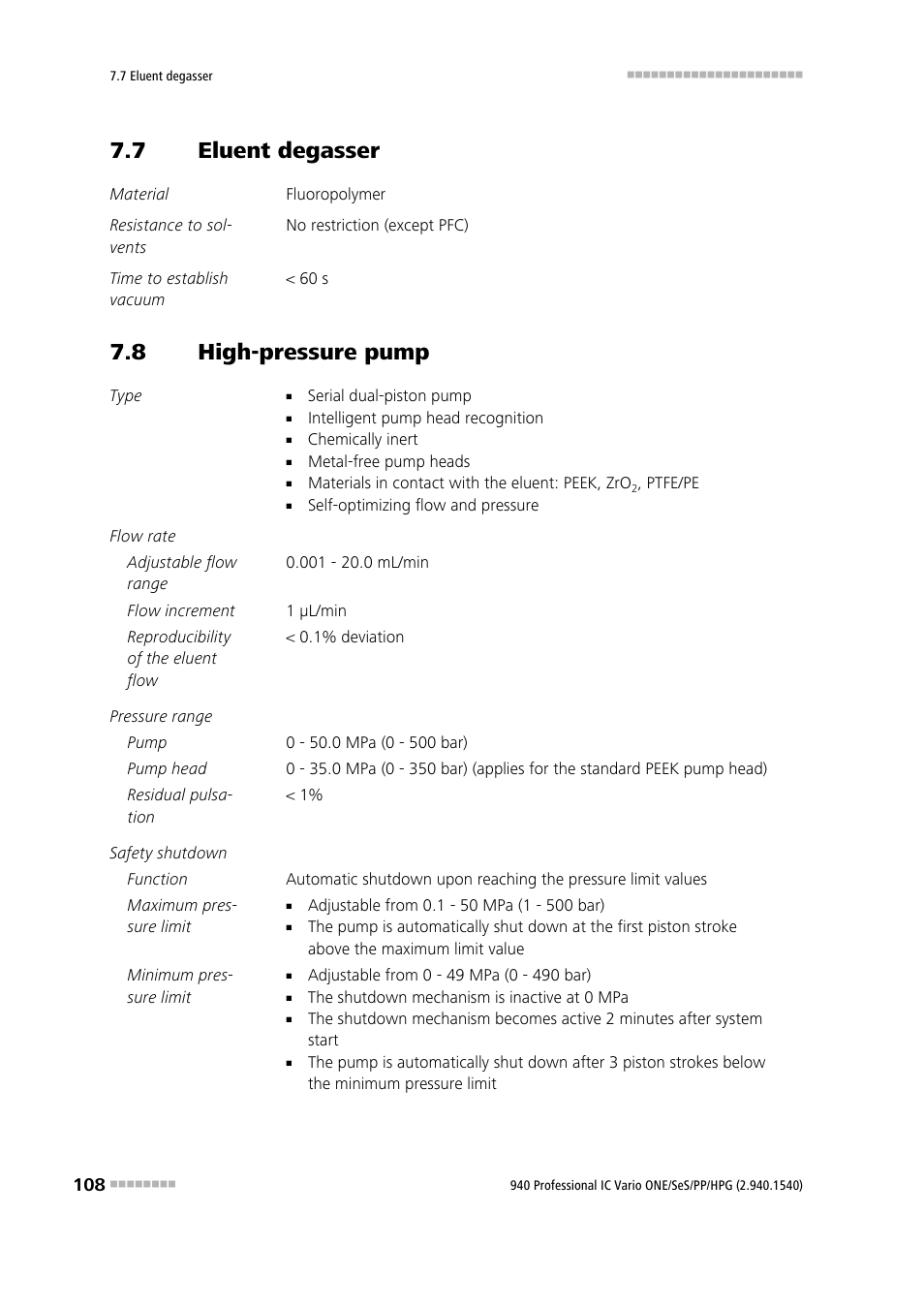 7 eluent degasser, 8 high-pressure pump, Eluent degasser | High-pressure pump | Metrohm 940 Professional IC Vario ONE/SeS/PP/HPG User Manual | Page 118 / 128