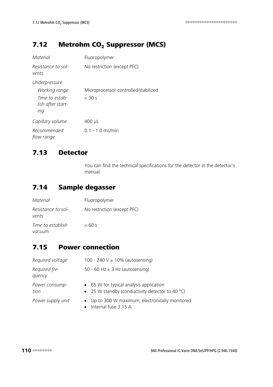 12 metrohm co2 suppressor (mcs), 13 detector, 14 sample degasser | 15 power connection, 12 metrohm co, Suppressor (mcs) | Metrohm 940 Professional IC Vario ONE/SeS/PP/HPG User Manual | Page 120 / 128