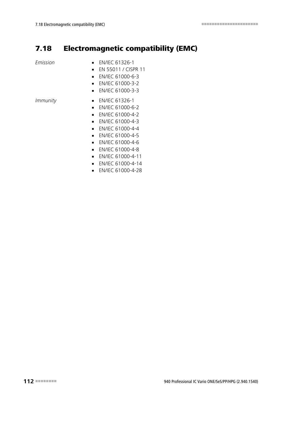 18 electromagnetic compatibility (emc) | Metrohm 940 Professional IC Vario ONE/SeS/PP/HPG User Manual | Page 122 / 128