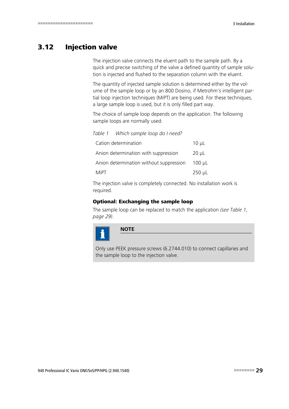 12 injection valve | Metrohm 940 Professional IC Vario ONE/SeS/PP/HPG User Manual | Page 39 / 128