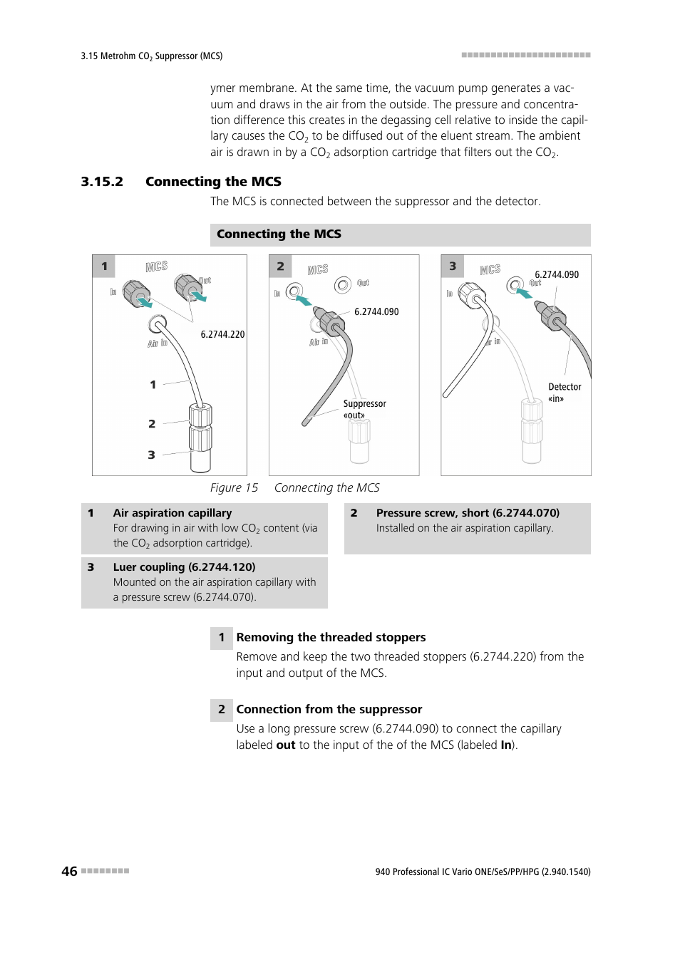 2 connecting the mcs, Connecting the mcs, Figure 15 | Metrohm 940 Professional IC Vario ONE/SeS/PP/HPG User Manual | Page 56 / 128