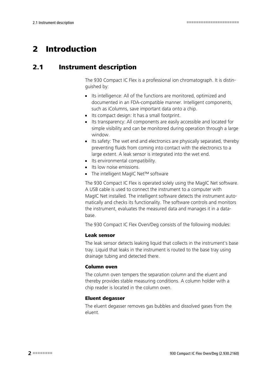 2 introduction, 1 instrument description, Instrument description | Metrohm 930 Compact IC Flex Oven/Deg User Manual | Page 10 / 42