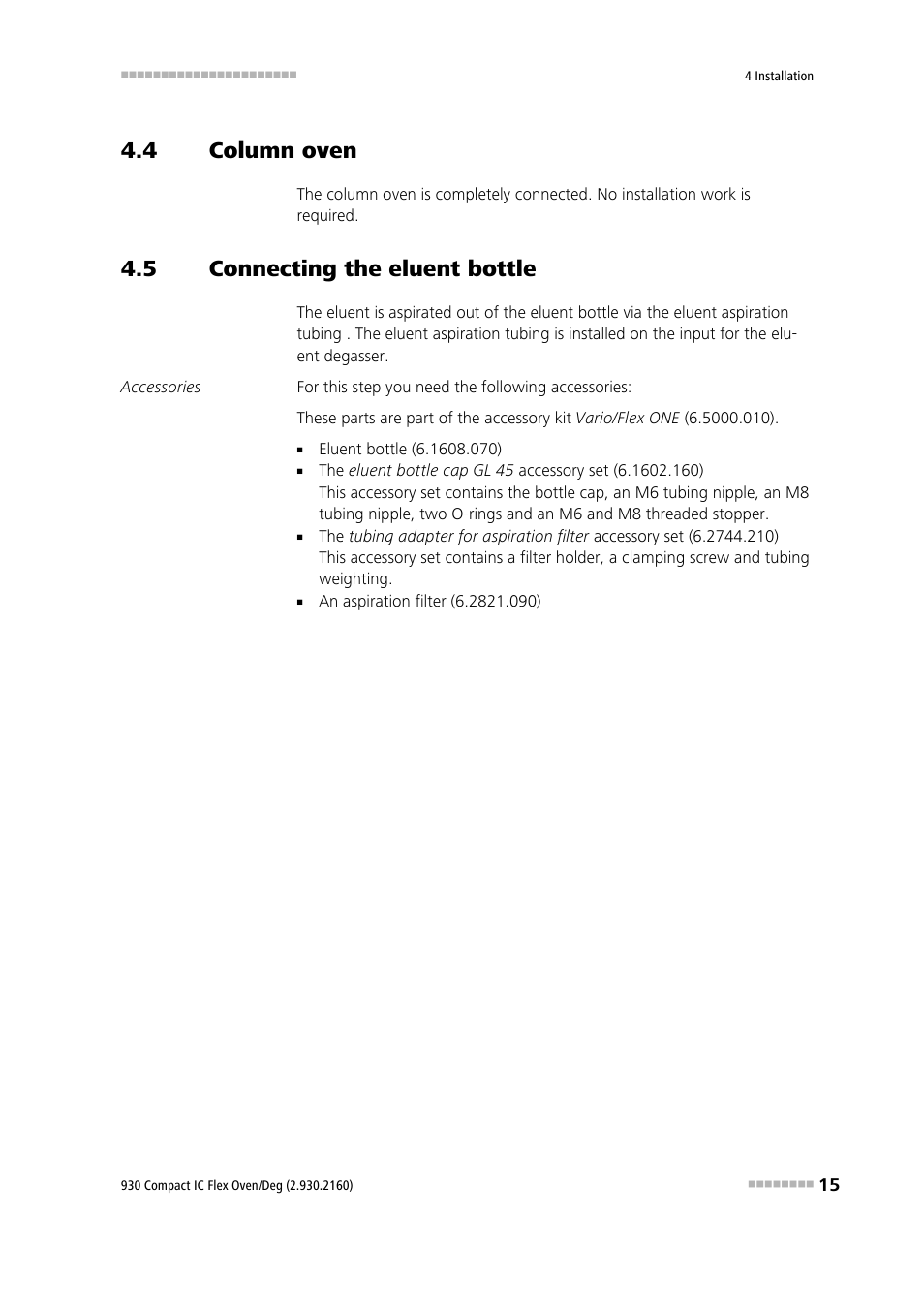 4 column oven, 5 connecting the eluent bottle, Column oven | Connecting the eluent bottle | Metrohm 930 Compact IC Flex Oven/Deg User Manual | Page 23 / 42