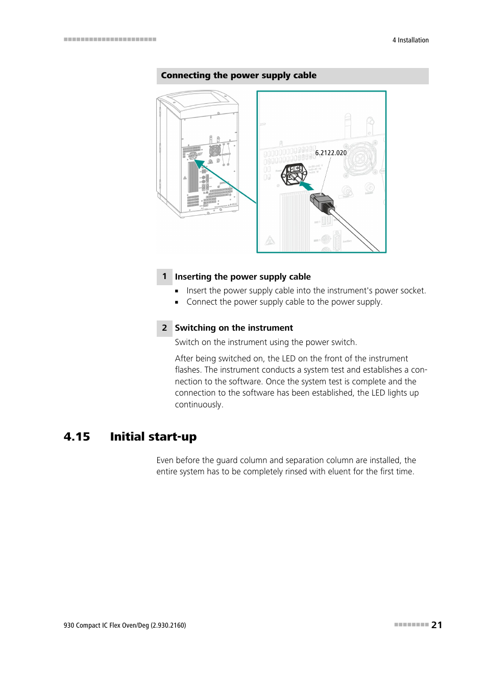 15 initial start-up | Metrohm 930 Compact IC Flex Oven/Deg User Manual | Page 29 / 42