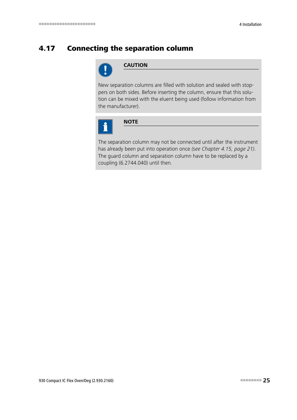 17 connecting the separation column | Metrohm 930 Compact IC Flex Oven/Deg User Manual | Page 33 / 42