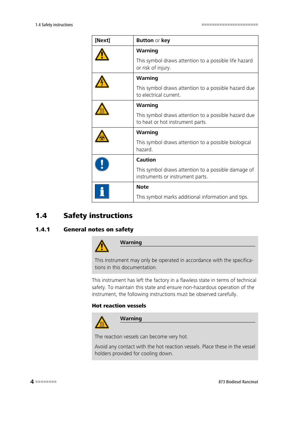 4 safety instructions, 1 general notes on safety, Safety instructions | General notes on safety | Metrohm 873 Biodiesel Rancimat Manual User Manual | Page 12 / 192