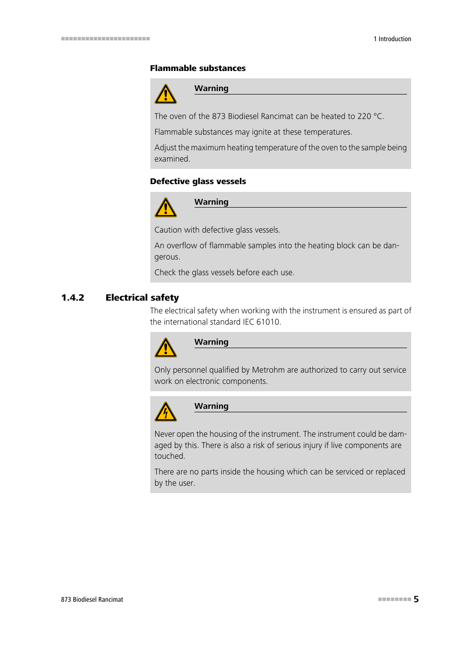 2 electrical safety, Electrical safety | Metrohm 873 Biodiesel Rancimat Manual User Manual | Page 13 / 192