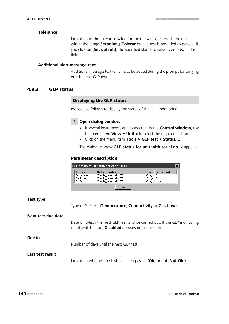3 glp status, Glp status | Metrohm 873 Biodiesel Rancimat Manual User Manual | Page 148 / 192