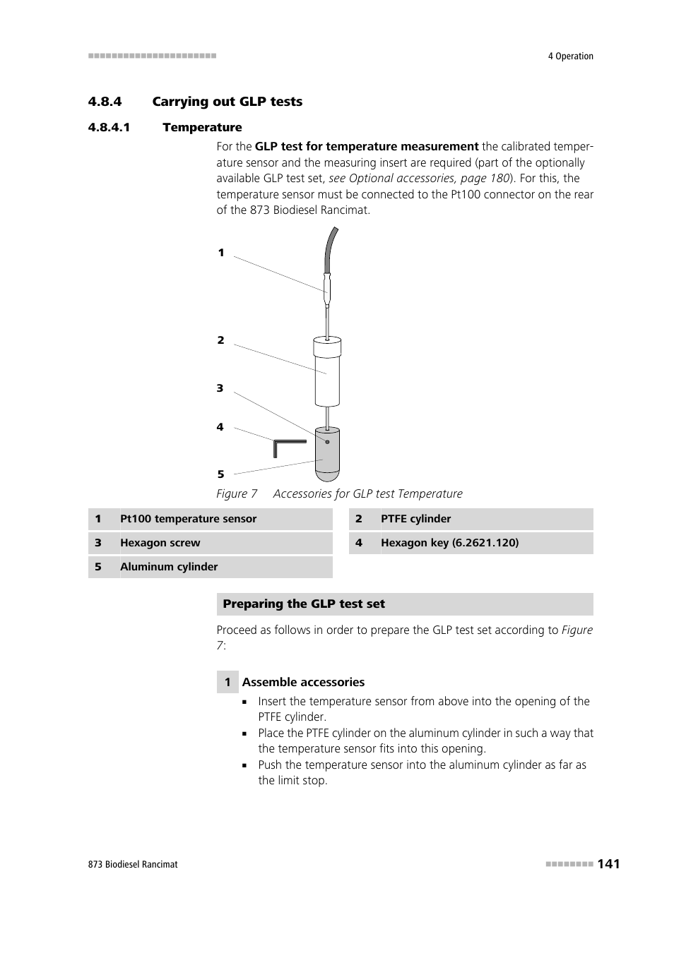 4 carrying out glp tests, 1 temperature, Carrying out glp tests | Figure 7, Accessories for glp test temperature | Metrohm 873 Biodiesel Rancimat Manual User Manual | Page 149 / 192