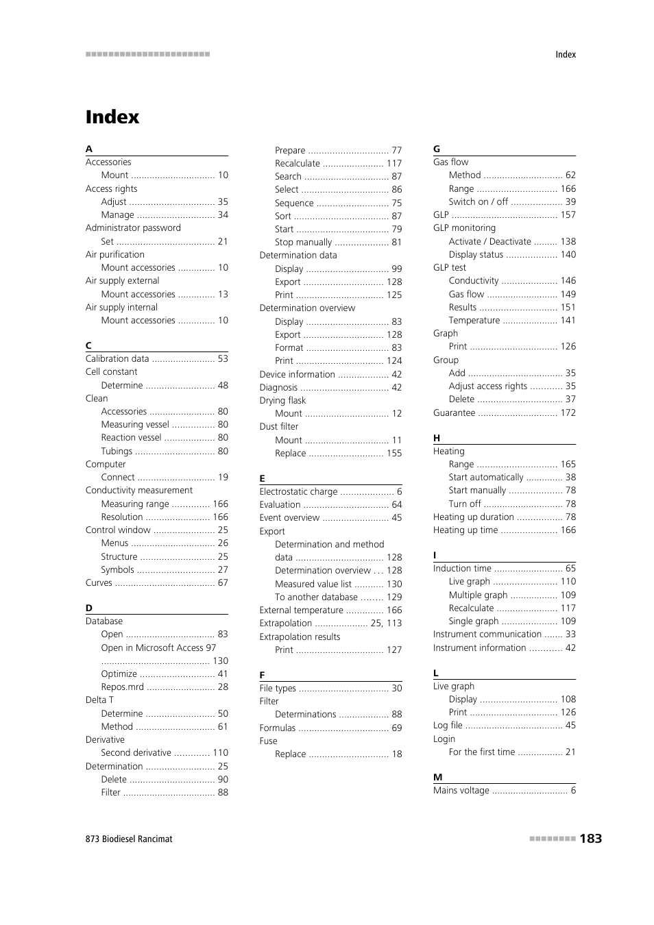 Index | Metrohm 873 Biodiesel Rancimat Manual User Manual | Page 191 / 192