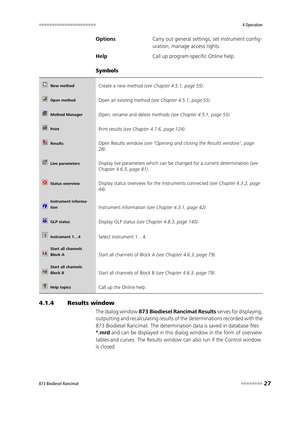 4 results window, Results window | Metrohm 873 Biodiesel Rancimat Manual User Manual | Page 35 / 192