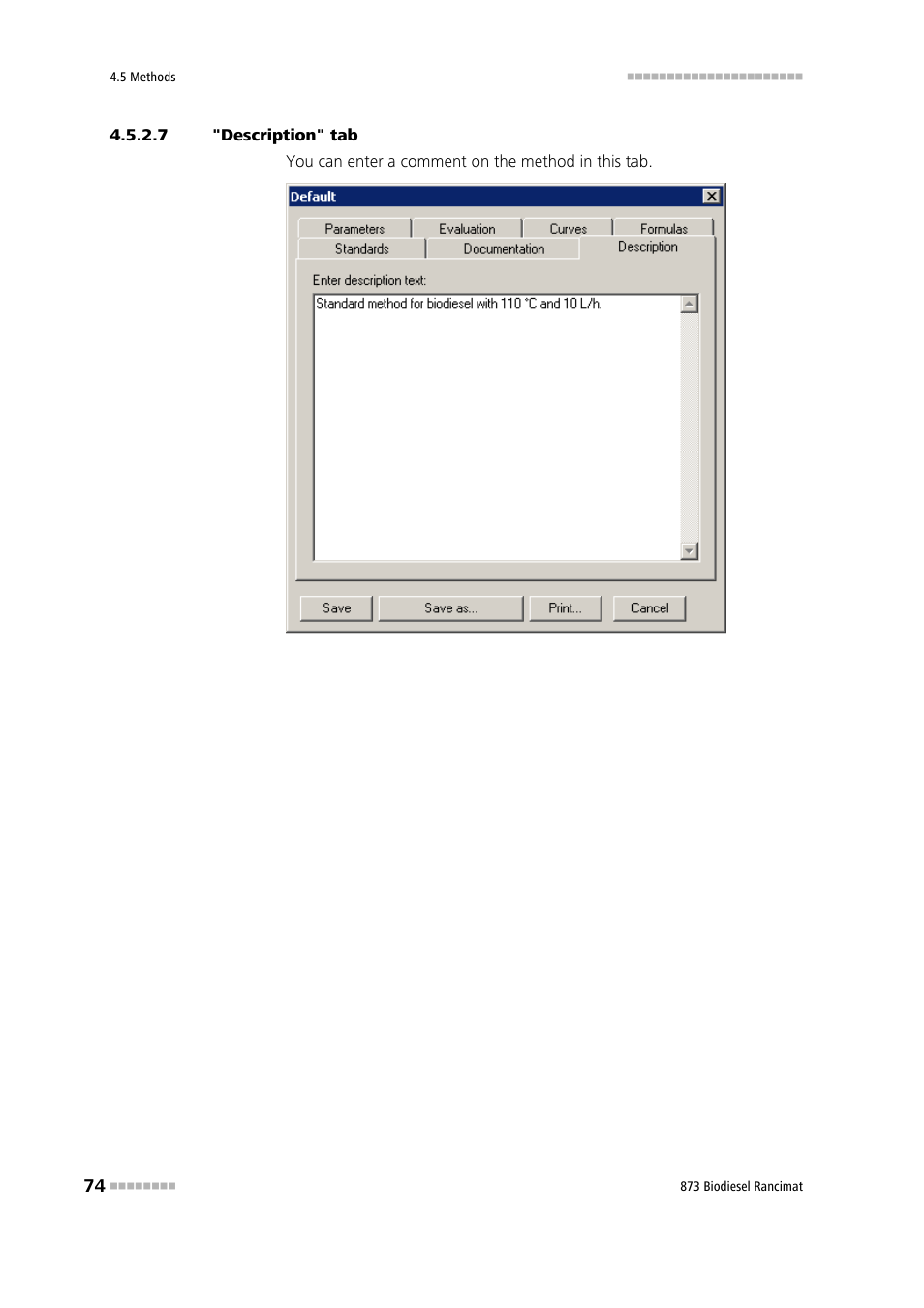 7 "description" tab | Metrohm 873 Biodiesel Rancimat Manual User Manual | Page 82 / 192