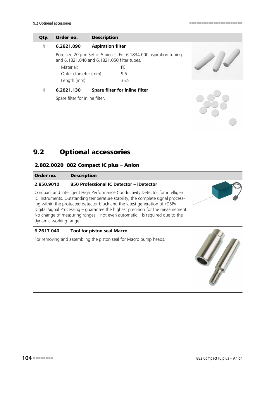 2 optional accessories, Optional accessories | Metrohm 882 Compact IC plus  – Anion User Manual | Page 114 / 118